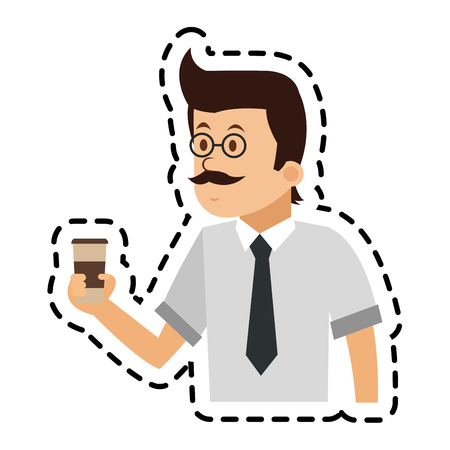 Man cartoon with coffee icon. Drink breakfast beverage and restaurant theme. Isolated design. Vector illustrationのイラスト素材