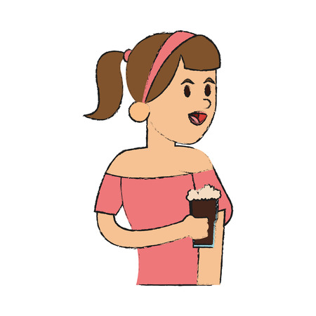 Girl cartoon with coffee icon. Drink breakfast beverage and restaurant theme. Isolated design. Vector illustrationのイラスト素材