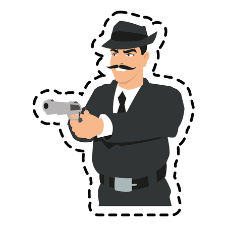 Man cartoon with gun icon. Comic character and caricature theme. Isolated design. Vector illustrationのイラスト素材