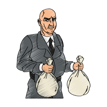Thief cartoon with money bag icon. Man comic character and caricature theme. Isolated design. Vector illustrationのイラスト素材