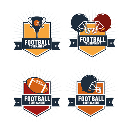 Ball helmet and trophy inside shield icon. American football sport competition and game theme. Vector illustrationのイラスト素材