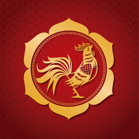 year rooster chinese calendar gold frame vector illustion eps 10のイラスト素材