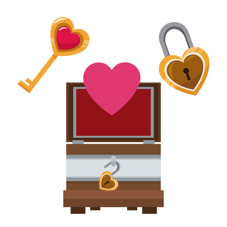 valentine day wooden box heart key and lockのイラスト素材