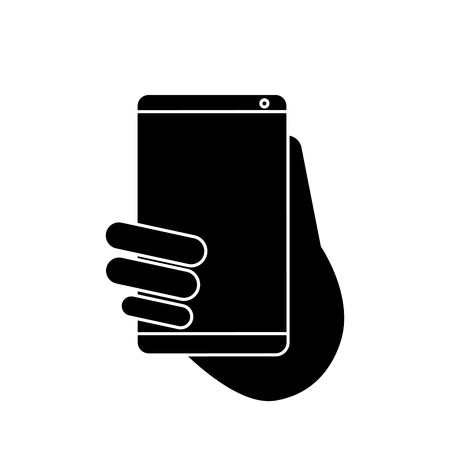 hand holds smartphone sms chat technology pictogram vector illustration eps 10のイラスト素材