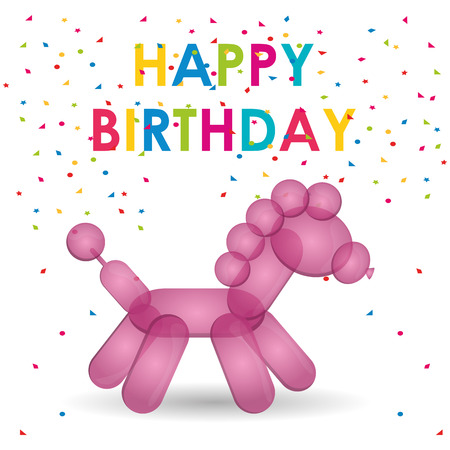happy birthday pink balloon horse shape confetti vector illustrationのイラスト素材