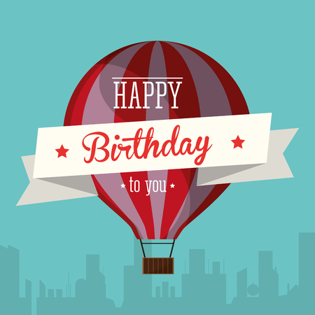 happy birthday to you airballoon urban background vector illustrationのイラスト素材
