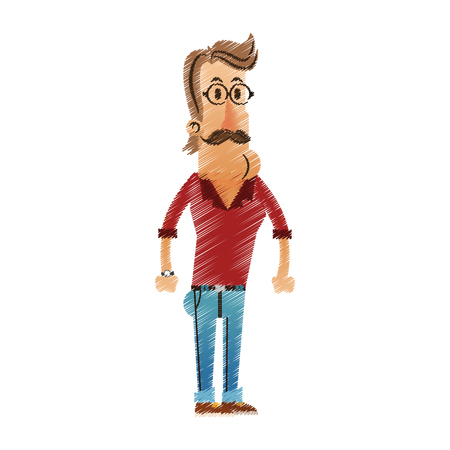 Hipster man cartoon icon. Male avatar person people and human theme. Isolated design. Vector illustrationのイラスト素材