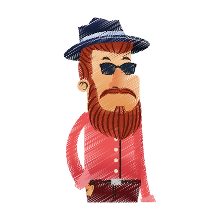 Hipster man cartoon icon. Male avatar person people and human theme. Isolated design. Vector illustrationのイラスト素材