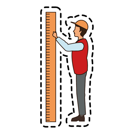 Man cartoon and ruler icon. Male avatar person people and human theme. Isolated design. Vector illustrationのイラスト素材