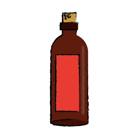 drawing brown bottle wine with red labelのイラスト素材