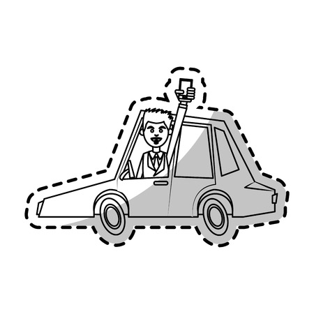 Man car and smartphone icon. Travel navigation route and technology theme. Isolated design. Vector illustrationのイラスト素材