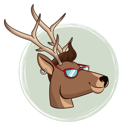 portrait deer hipster style sunglasses and piercing vector illustration eps 10のイラスト素材