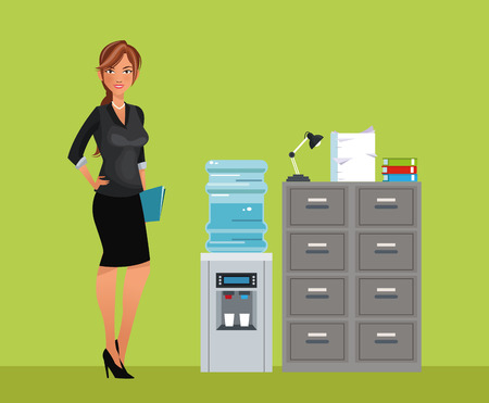 woman breaktime office cooler water cabinet file vector illustration eps 10のイラスト素材