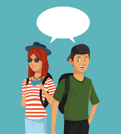 teens boy and girl talking bubble speech vector illustration eps 10のイラスト素材