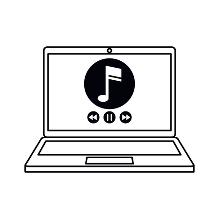 laptop music player app modern outline vector illustrationのイラスト素材