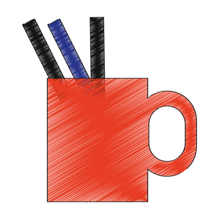 cup with pens and pencils over white background. colorful design. vector illustrationのイラスト素材