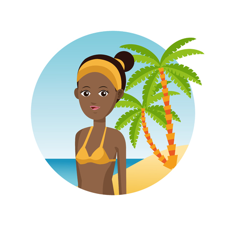 afro woman travel tourist vacation palm sand beach vector illustration eps 10のイラスト素材
