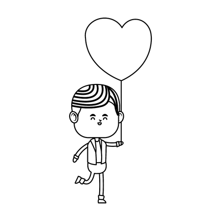 kawaii boy with heart balloon over white background. vector illustrationのイラスト素材