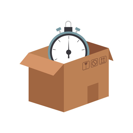 carton box with chronometer icon over white background. colorful design. vector illustrationのイラスト素材