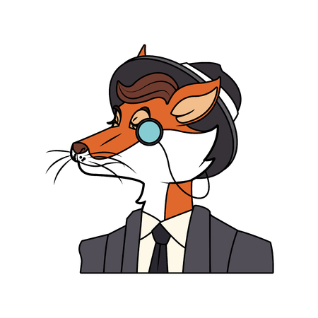 fox with hipster style over white background. colorful design vector illustrationのイラスト素材