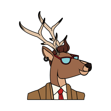 deer with hipster style over white background. colorful design. vector illustrationのイラスト素材