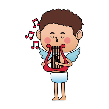 baby cupid playing a lyre over white background. colorful design. vector illustrationのイラスト素材