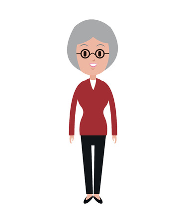 old woman with glasses red blouse vector illustrationのイラスト素材