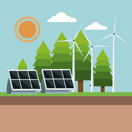 solar panel and windmills eco friendly vector illustration eps 10のイラスト素材