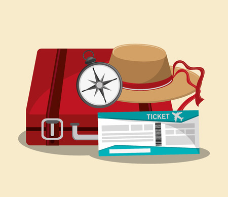 briefcase, board ticket and hat icon over white background . travel and tourism concept. colorful design. vector illustrationのイラスト素材
