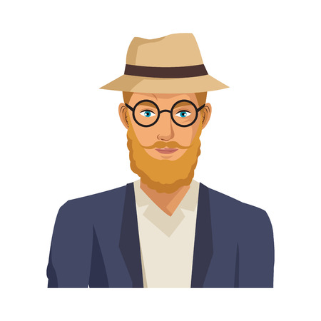 man cartoon with hipster style over white background. colorful design. vector illustrationのイラスト素材
