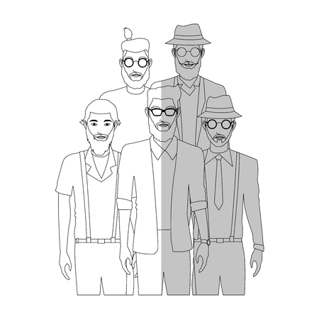 group of men with hipster style over white background. vector illustrationのイラスト素材