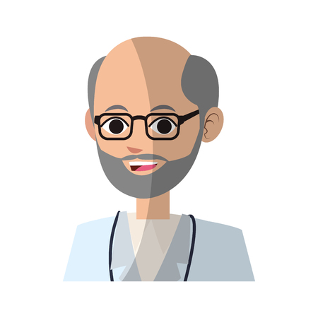 old man medical doctor cartoon icon over white background. colorful desing. vector illustrationのイラスト素材