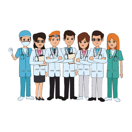 woman medical doctors and nurses cartoon icon over white background. colorful design. vector illustrationのイラスト素材