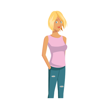 young girl wearing casual clothes over white background. colorful design. vector illustrationのイラスト素材