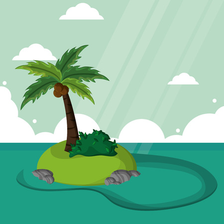 island paradise palm tree coconut sunlight landscape vector illustrationのイラスト素材