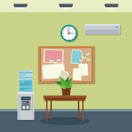 workplace table wooden plant and cooler clock vector illustrationのイラスト素材