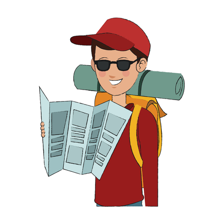 man with backpack over white background. people traveling concept. vector illustrationのイラスト素材