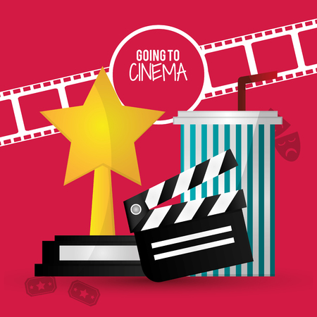 going to cinema film clapper strip award soda with straw vector illustration eps 10のイラスト素材