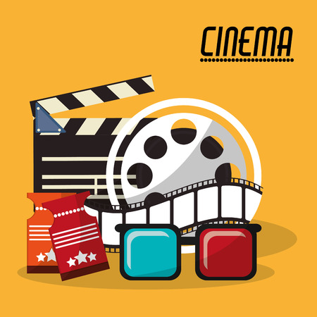 collection cinema film reel strip glasses and tickets vector illustration eps 10のイラスト素材