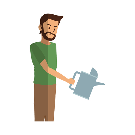 gardener man holding a watering can over white background. colorful design. vector illustrationのイラスト素材