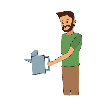 gardener man holding a watering can over white background. colorful design. vector illustrationのイラスト素材