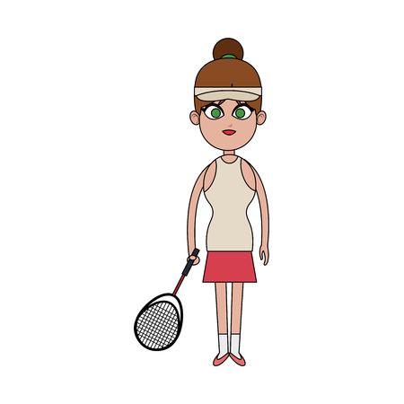 girl with tennis equipment over white background. colorful design. vector illustrationのイラスト素材
