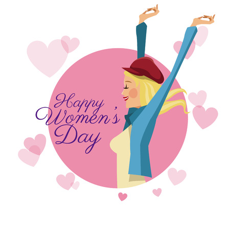 happy womens day cardgirl funny pink hearts imageのイラスト素材