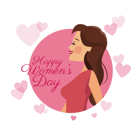 happy womens day card girl brunette pink hearts imageのイラスト素材