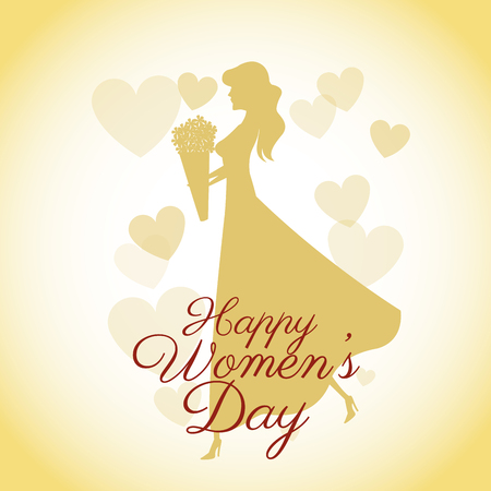 happy womens day card-silhouette girl yellow heartsのイラスト素材
