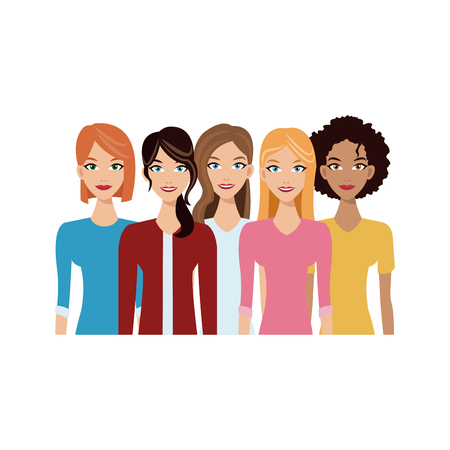 group of women cartoon icon over white background. colorful design. vector illustrationのイラスト素材
