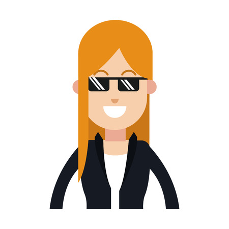 happy woman with sunglasses and jacket over white background. colorful design. vector illustrationのイラスト素材