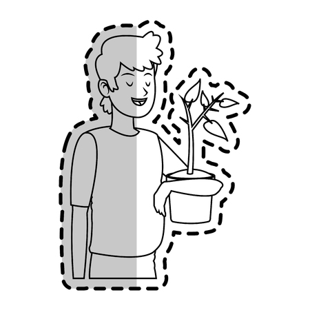 happy man with plant icon image vector illustration designのイラスト素材