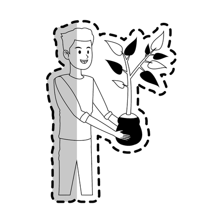 happy man with plant icon image vector illustration designのイラスト素材