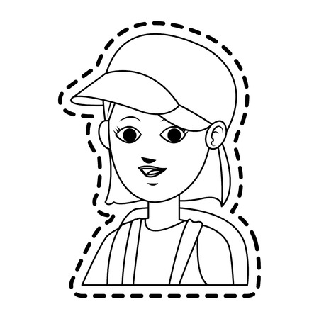 pretty young woman wearing baseball cap and backpack  icon image vector illustration designのイラスト素材